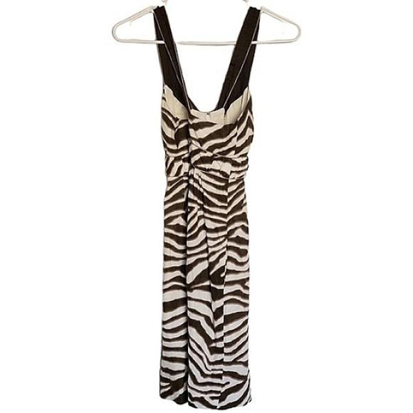 🟢7348 * Banana Republic Animal Print Linen Dress Olive Green White Size 0P - Picture 3 of 10